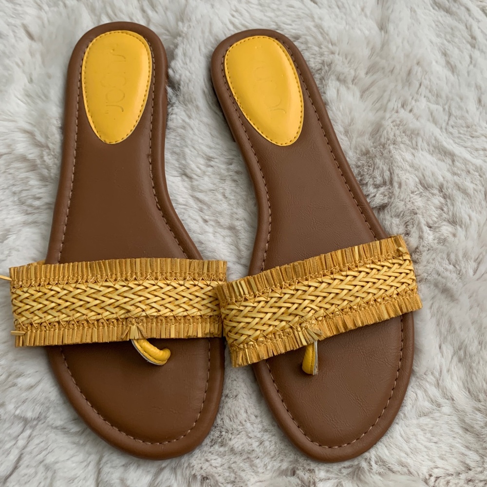 Sugar Yellow Rattan Sandals- Size 9 - Picture 2 of 6